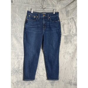 Madewell The Momjean High Rise Tapered Leg Jeans Dark Indigo Blue 30P Petite